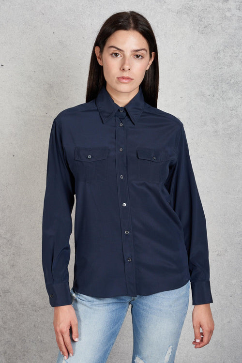 Camicia Seta Blu Donna - 1