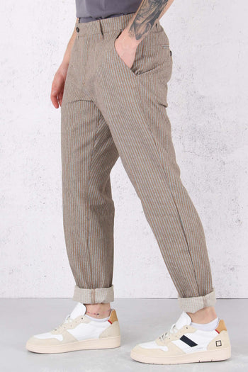 Pantalone Righe Misto Lino Brown - 4