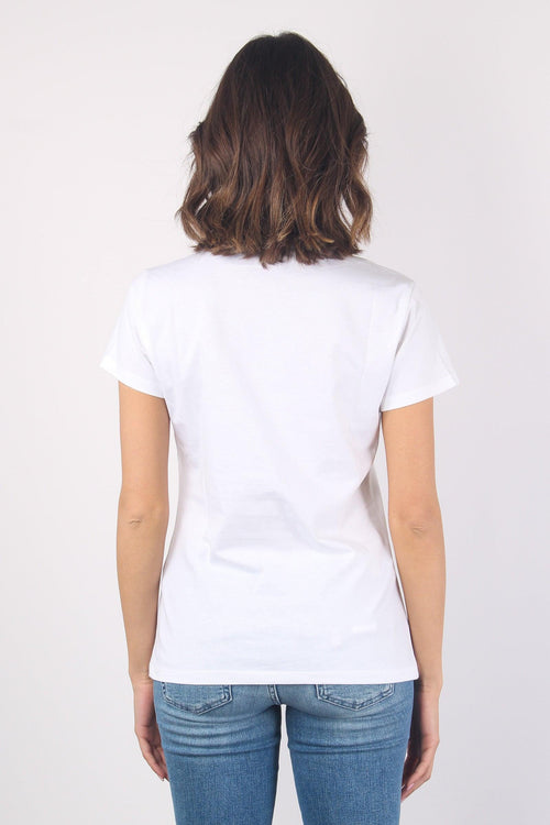 T-shirt Scollo V Logo Strass Bianco/liujo - 2