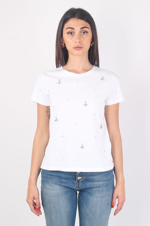T-shirt Applicazioni Fiore Bianco - 1