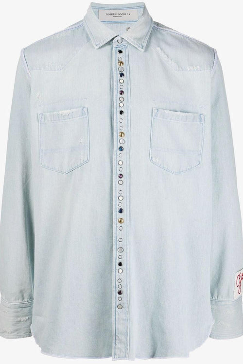 Camicia Blu Uomo Applicazione Pietre - 1