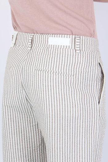 Pantalone Cotone Gessato Beige/bianco - 7