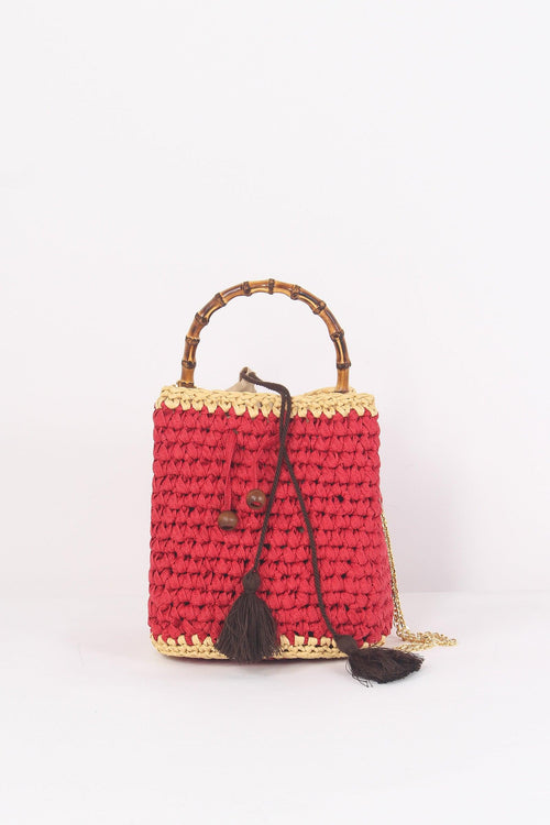 Secchiello Crochet Manico Rosso/beige