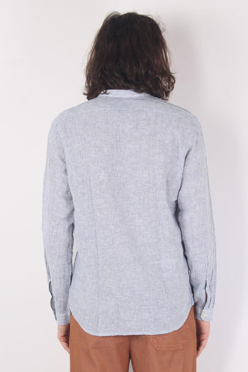 Camicia Coreana Lino Riga Blu/bianco - 3