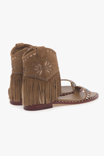 Sandalo stile texano in camoscio con frange e borchie - 3