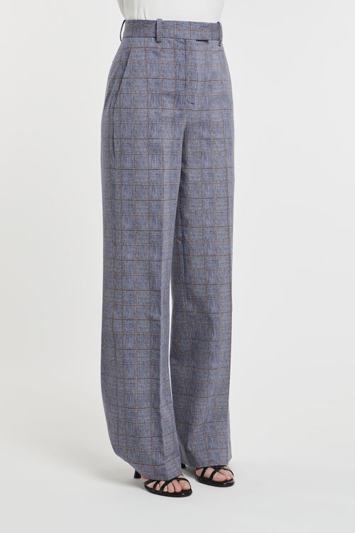 1901 Pantalone Principe di Galles Blu in Misto Cotone - 2