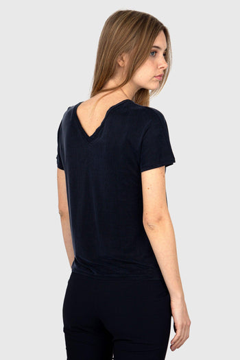 Cupro V-neck Wom Shirty Blu Scuro Donna - 4