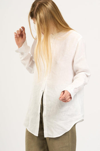 Camicia Coreana in Lino Bianco Donna - 3
