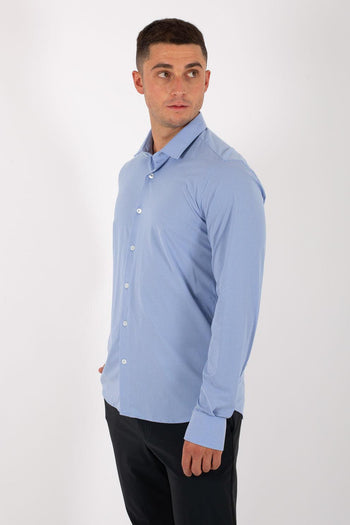 Oxford Jacquard Open Shirt Azzurro Uomo - 4