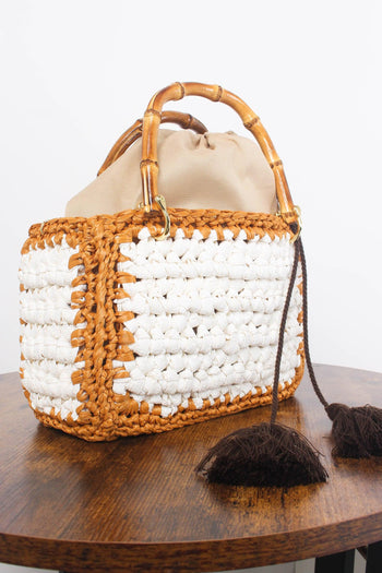 Mini Bag Crochet Manici Bianco/cuoio - 3