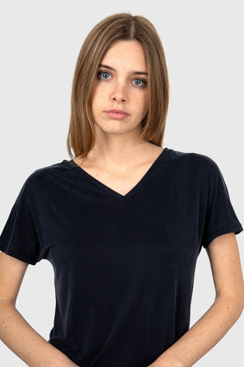Cupro V-neck Wom Shirty Blu Scuro Donna - 5
