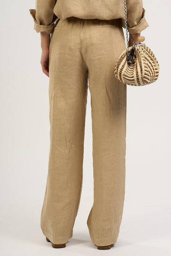 Pantalone in Lino con Coulisse Sabbia Donna - 5