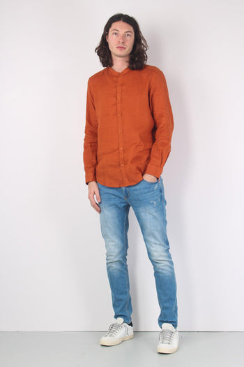Camicia Lino Coreana Rust - 4