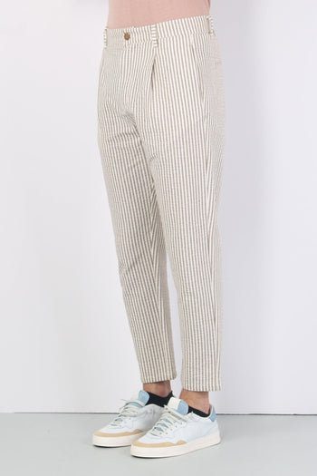 Pantalone Cotone Gessato Beige/bianco - 6