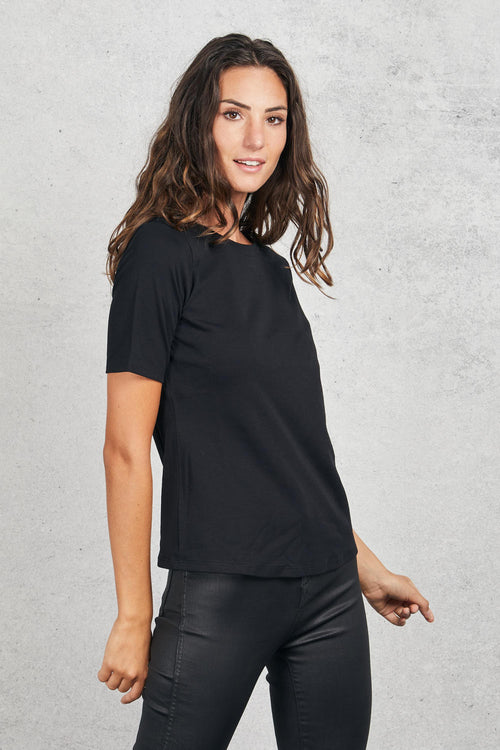 Round Collar T-shirt Sleevs Nero Donna - 2