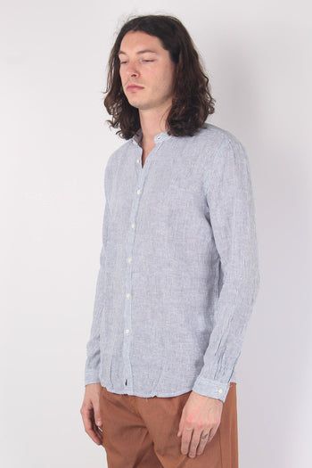 Camicia Coreana Lino Riga Blu/bianco - 6