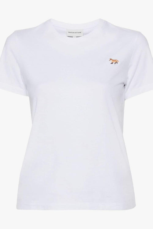 T-shirt Bianco Donna Micro Ricamo Volpe