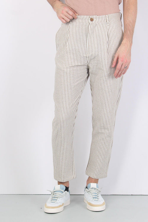 Pantalone Cotone Gessato Beige/bianco - 2