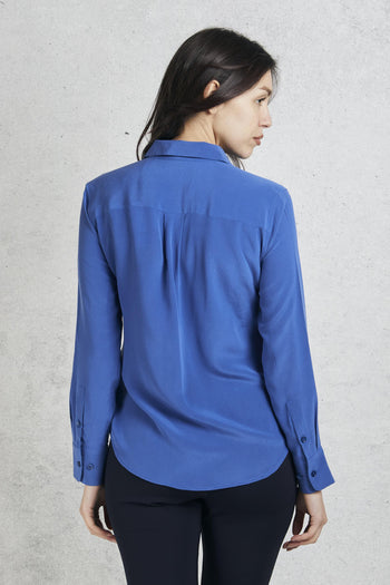 Camicia In Seta Blu Donna - 4