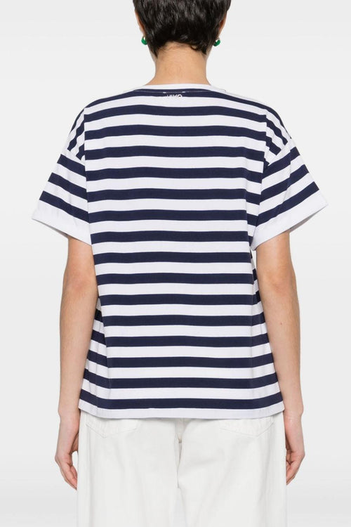 T-Shirt Jersey Cotone Elasticizzato Bianco/Blu Navy - 2
