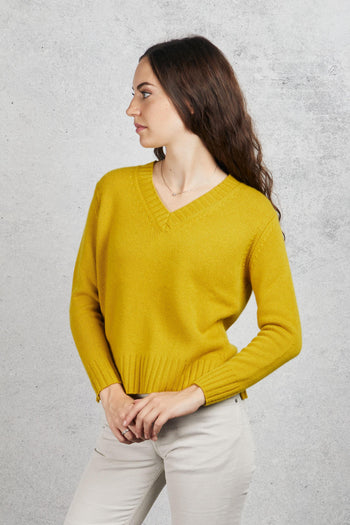 V Neck Sweater Giallo Donna - 5
