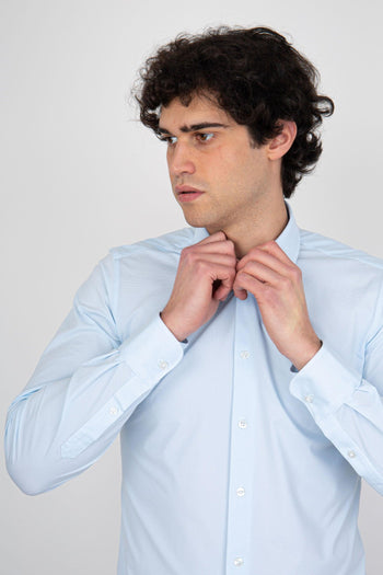 Camicia Shirt Oxford Jacquard Open Celeste Uomo - 5