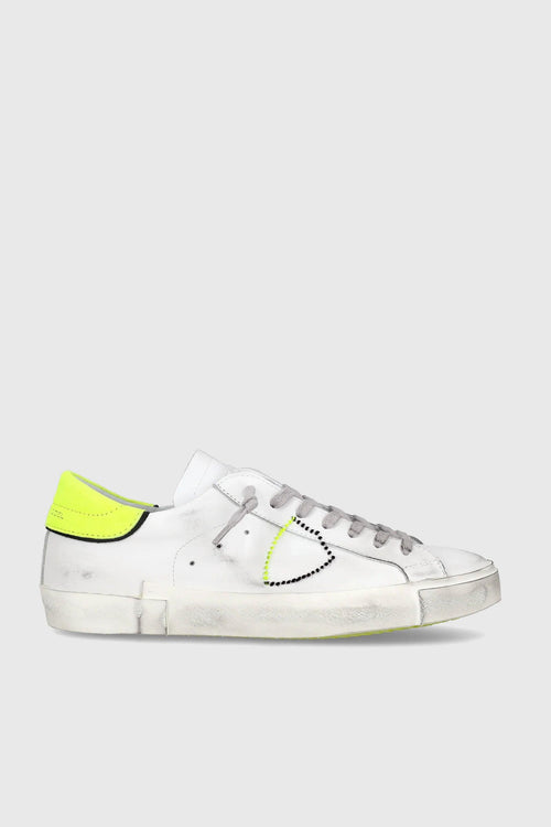 Sneakers PRSX Veau Broderie Pelle Bianco/Giallo Fluo