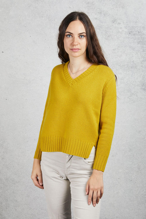 V Neck Sweater Giallo Donna - 2