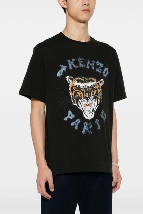 T-shirt Nero Uomo Stampa Tiger Head