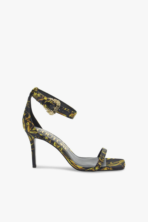 Sandalo con tacco JEANS COUTURE EMILY GUCCI in satinato nero e oro