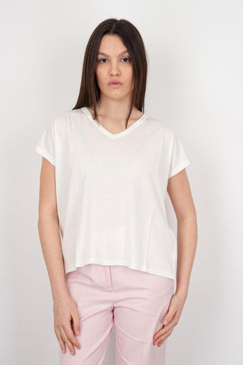 T-shirt Scollo V Cotone Bianco - 3