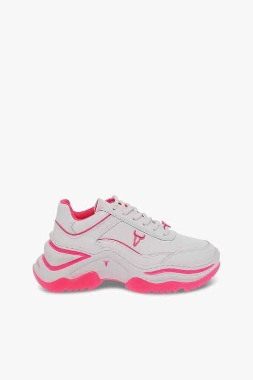 Sneakers CHAOS BRAVE WHITE NEON PINK in pelle bianco e fuxia - 1