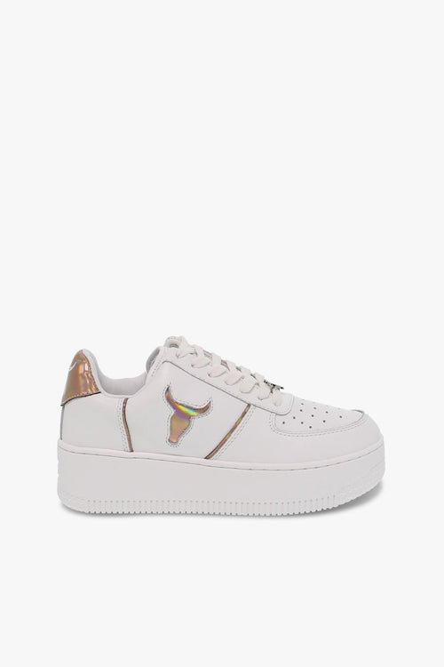 Sneakers ROSY BRAVE WHITE ROSE GOLD HOLOGRAPHIC in pelle bianco e oro