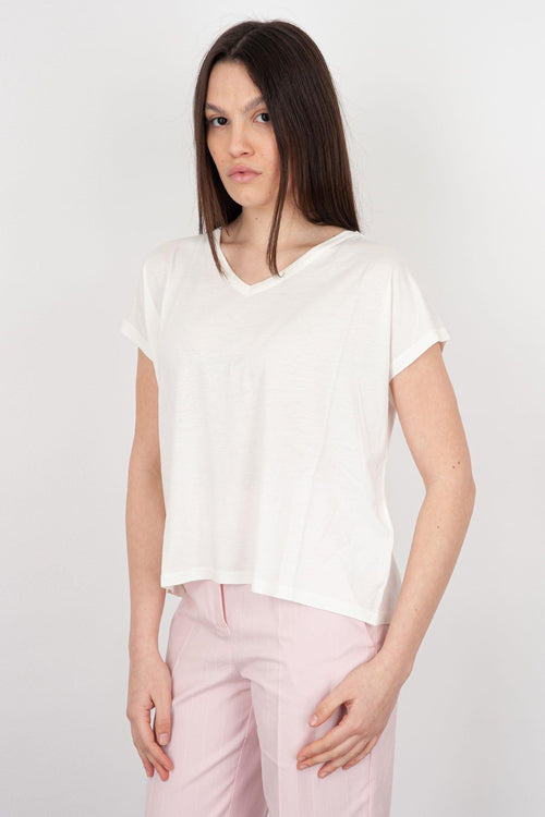 T-shirt Scollo V Cotone Bianco - 1