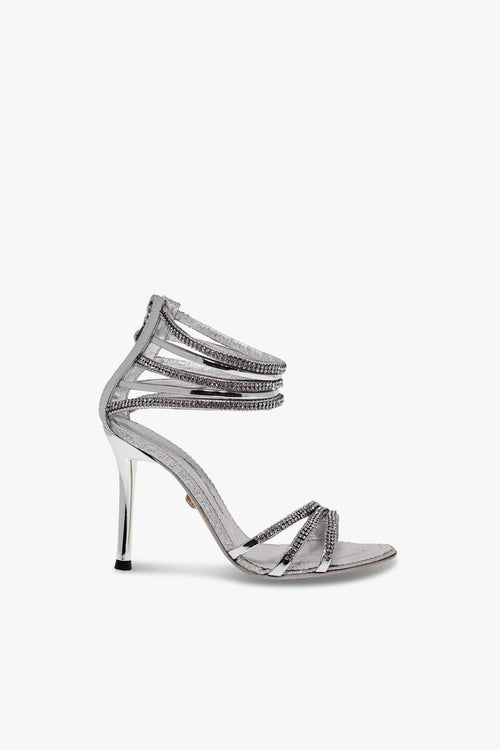 Sandalo con tacco GIOIELLO in crystal e laminato argento