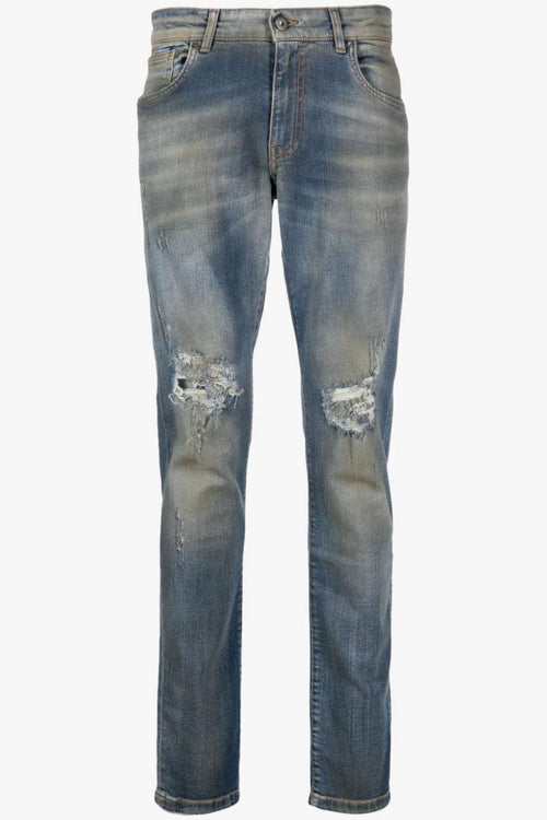 Pantalone 45350U in Cotone/Elastam Blu Effetto Vissuto