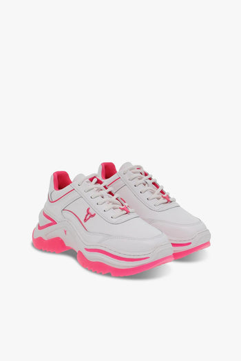 Sneakers CHAOS BRAVE WHITE NEON PINK in pelle bianco e fuxia - 5