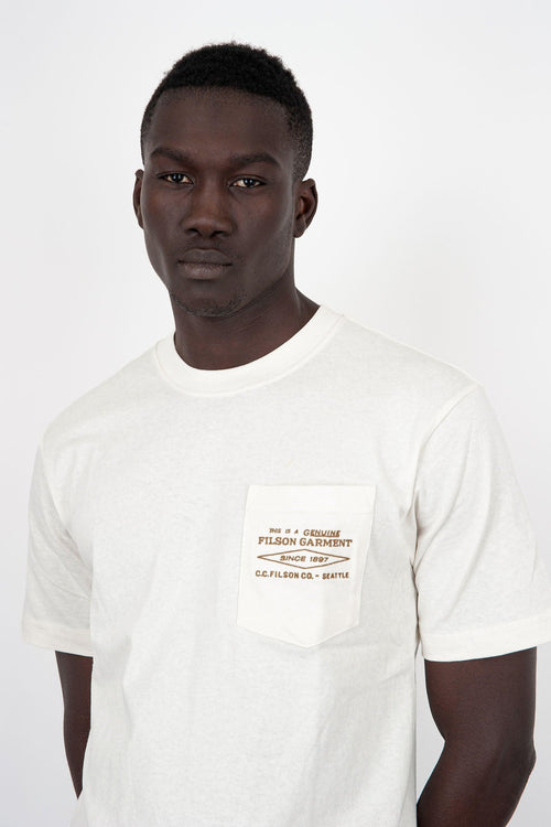 T-Shirt Embroidered Pocket Cotone Bianco Off - 1