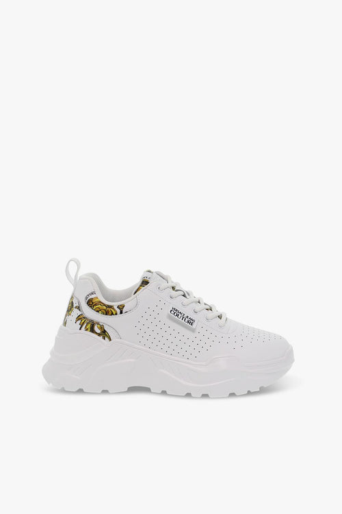 Sneakers JEANS COUTURE SPEEDTRACK in pelle bianco e oro