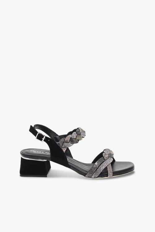 Sandalo basso in camoscio e crystal nero e argento - 1