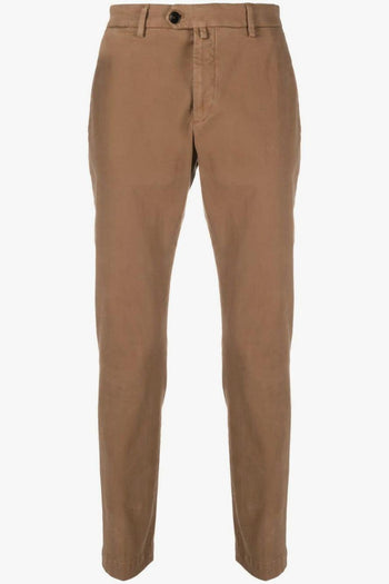 Pantalone Marrone in Cotone con Gamba Dritta e Tasche Laterali - 5