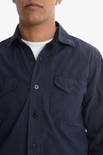 Camicia Blu Uomo Tasche sul Petto - 4