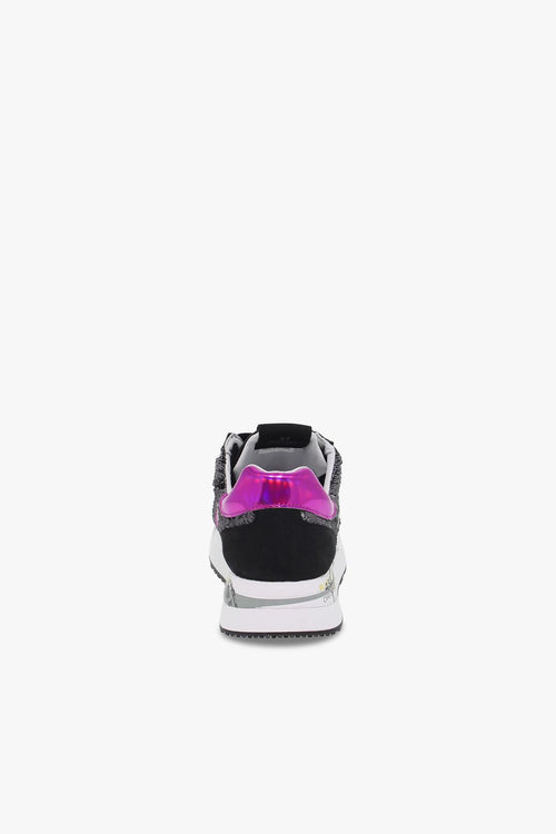 Sneakers CONNY in paillettes e vernice nero e fuxia - 2