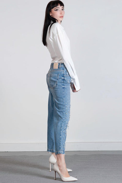 Jeans cropped con perline - 2
