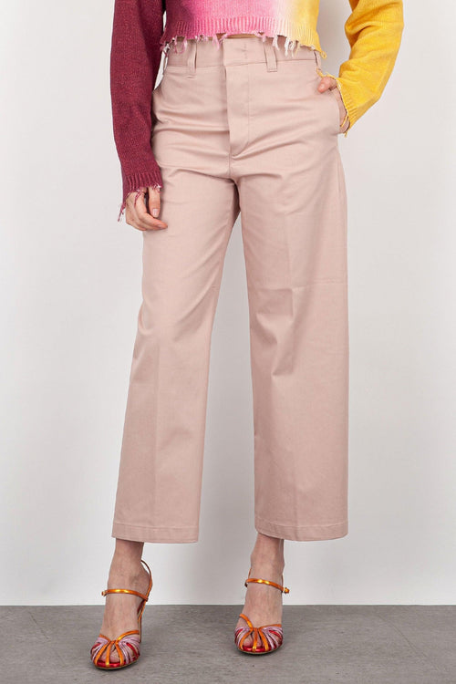 Pantalone Crop No Fianco Cotone Rosa Chiaro - 1
