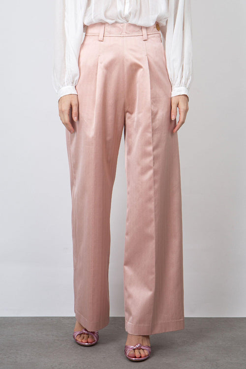 Pantalone Sartoriale Vita Alta in Cotone Rosa Chiaro