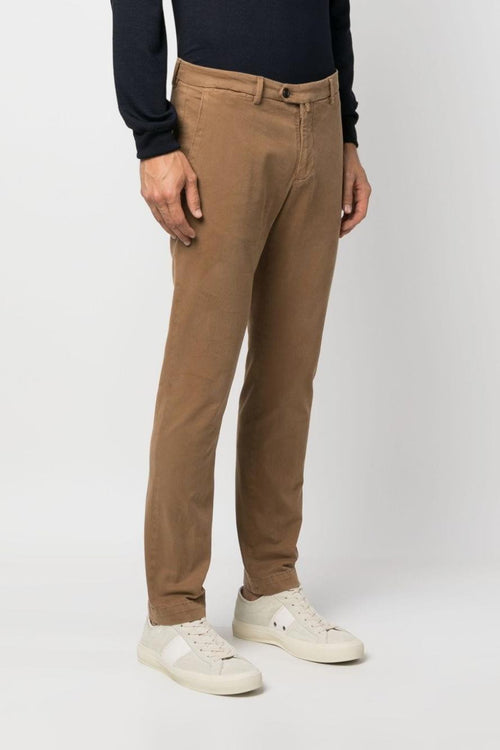 Pantalone Marrone in Cotone con Gamba Dritta e Tasche Laterali