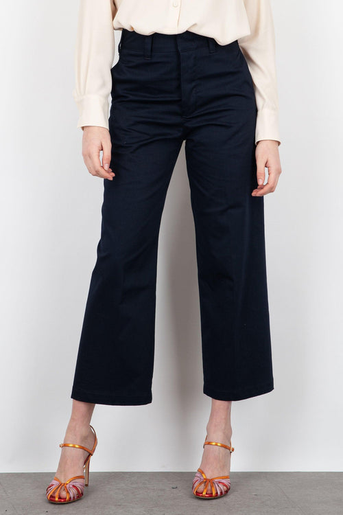 Pantalone Crop No Fianco Cotone Blu - 1