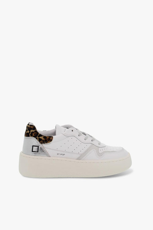Sneakers STEP POP in pelle e laminato bianco e leopardato