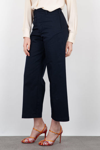 Pantalone Crop No Fianco Cotone Blu - 4